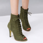Peep Toe Stiletto High Heel Ankle Boots Lace Up Booties Oshnow